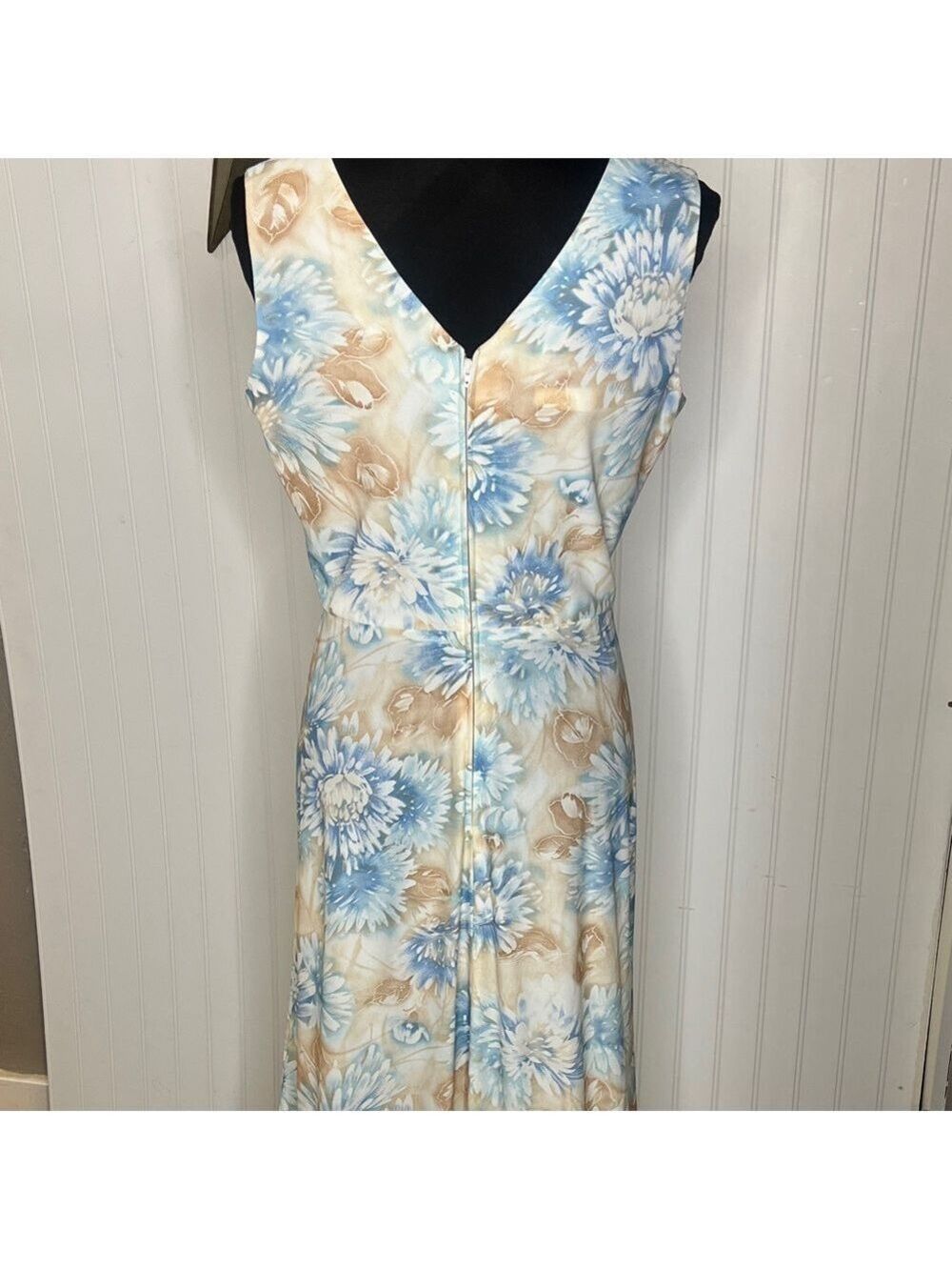 1970’s Floral Blue and Tan Women's Maxi Dress Size 10 - Picture 7 of 12